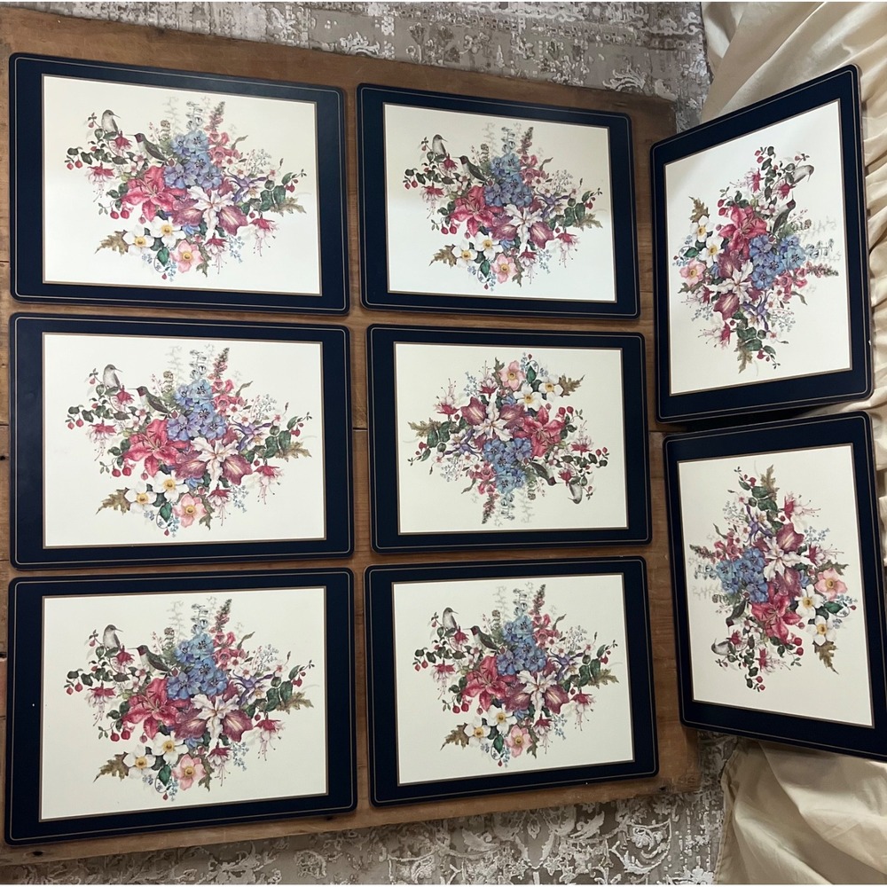 Vintage Pimpernel England Cork Back Placemats Set of 8 Floral Botanical Hummingb